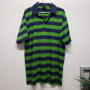 Dunning Polo Golf Shirt Mens Size XL Green Navy Blue Short Sleeve Stripe